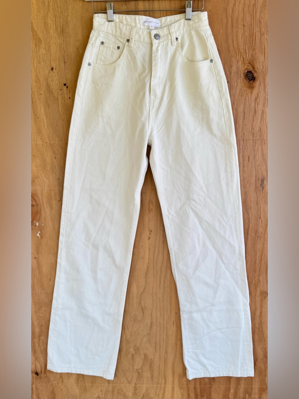 Grey Lab Los Angeles Cream White High Rise Straight Leg Jeans Size 27